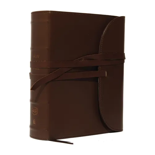 NKJV, Journal the Word Bible, Large Print, Premium Leather, Brown, Red Letter Edition: Reflect, Journal, or Create Art Next to Your Favorite Verses