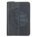 KJV Bible Mini Pocket Faux Leather, Black/Gray W/Zipper