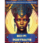 Sci-Fi Portraits: Black Women Grayscale Coloring Book