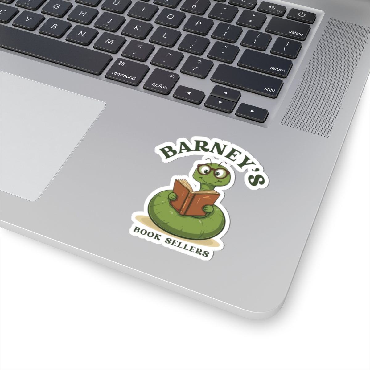 Barney’s Book Sellers Sticker — Cute Reading Worm Logo Kiss-Cut Sticker