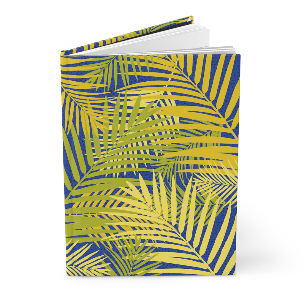 Tropical Palm Hardcover Journal — Yellow & Blue Botanical Notebook for Travel, Notes & Gifts