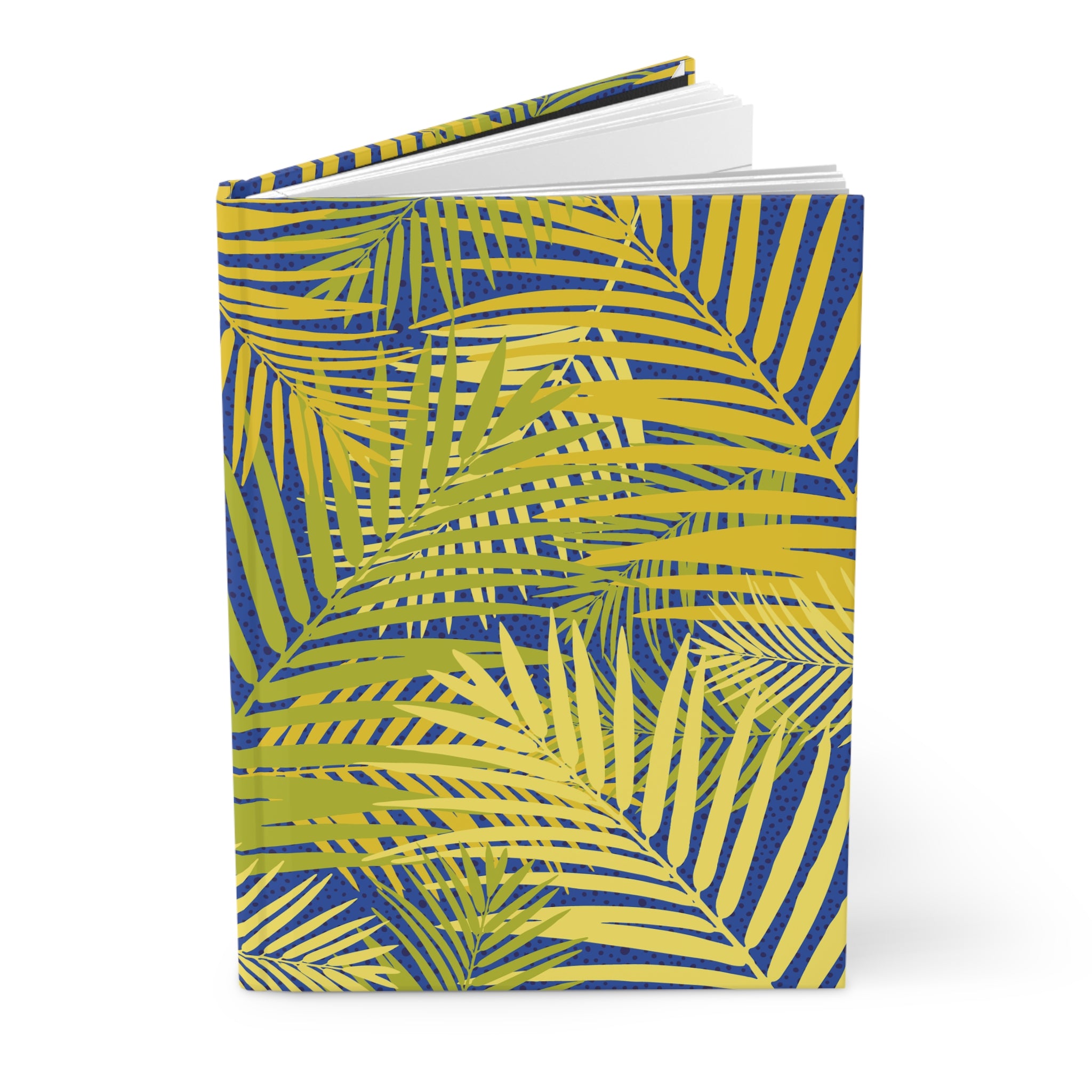 Tropical Palm Hardcover Journal — Yellow & Blue Botanical Notebook for Travel, Notes & Gifts