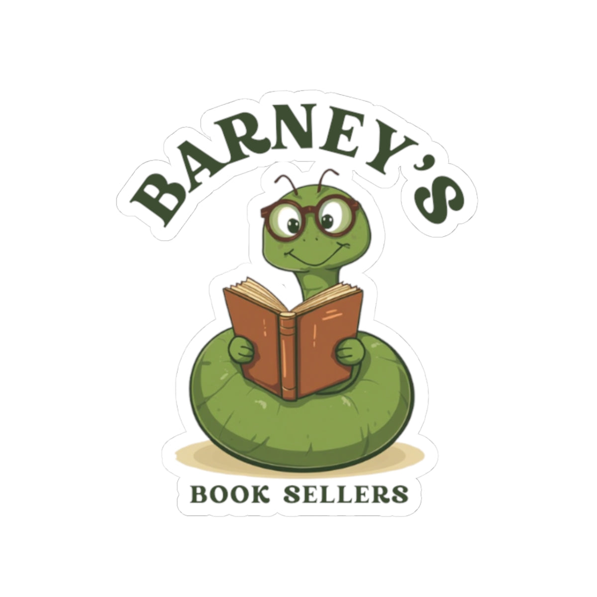 Barney’s Book Sellers Sticker — Cute Reading Worm Logo Kiss-Cut Sticker