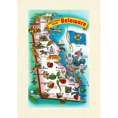 Vintage Lined Notebook Greetings from Delaware, Map