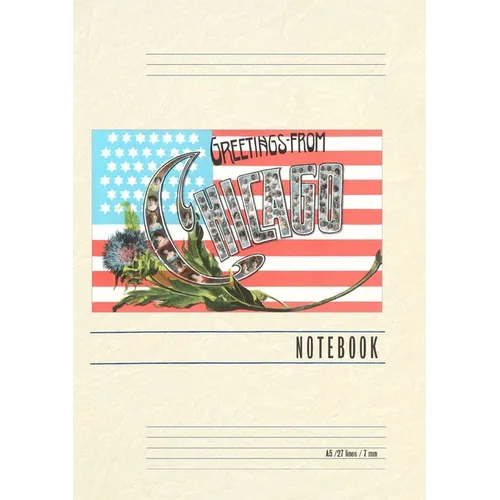 Vintage Lined Notebook Greetings from Chicago with Flag and Little Portraits