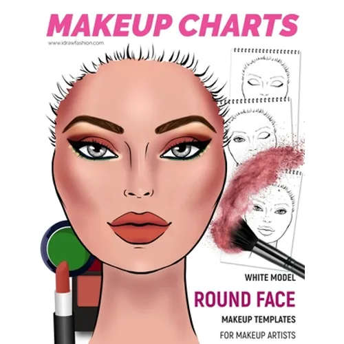 Makeup Charts - Face Charts for Makeup Artists: White Model - ROUND face shape