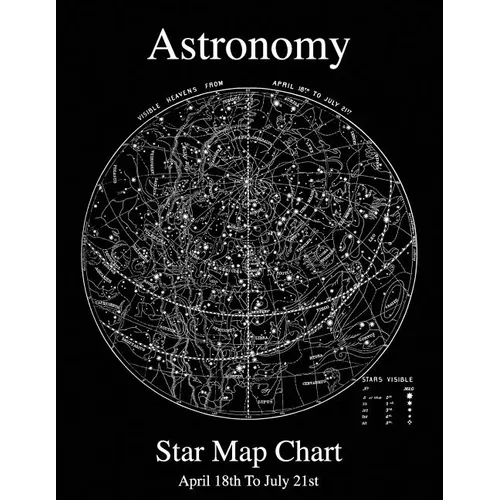 Astronomy Star Map Chart April 18th To July 21st