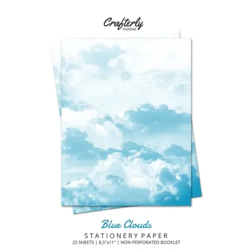 Blue Clouds Stationery Paper: Aesthetic Letter Writing Paper for Home, Office, Letterhead Design, 25 Sheets