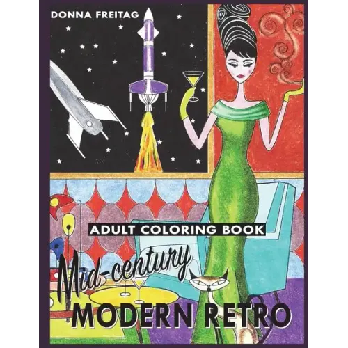 Mid-century Modern Retro Adult Coloring Book