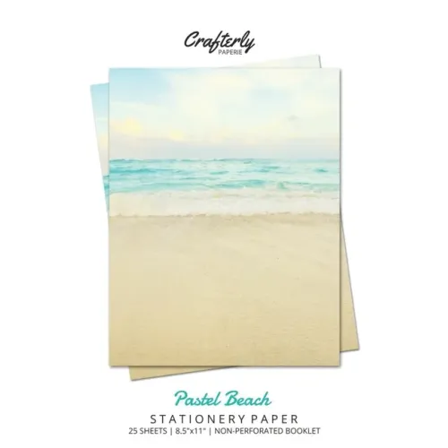 Pastel Beach Stationery Paper: Aesthetic Letter Writing Paper for Home, Office, Letterhead Design, 25 Sheets