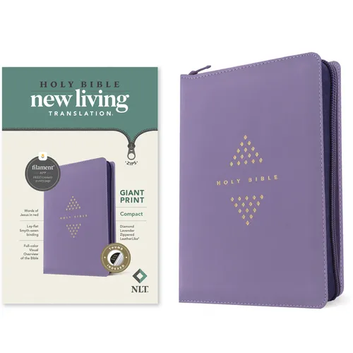 NLT Compact Giant Print Zipper Bible, Filament Enabled (Leatherlike, Diamond Lavender, Indexed, Red Letter)