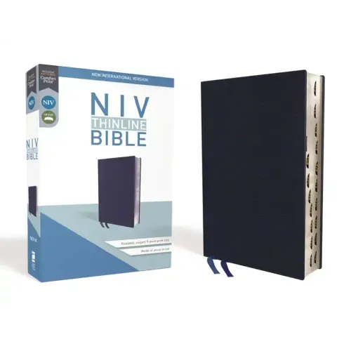 NIV, Thinline Bible, Bonded Leather, Navy, Indexed, Red Letter Edition