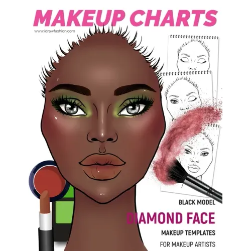 Makeup Charts - Face Templates for Makeup Artists: Black Model - DIAMOND face shape