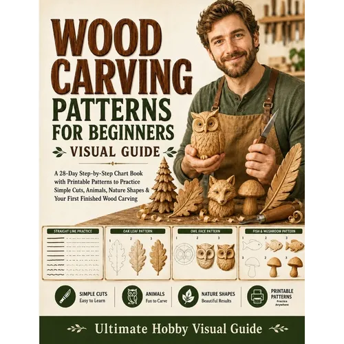 Wood Carving Patterns for Beginners Visual Guide: A 28-Day Step-by-Step Chart Book with Printable Patterns to Practice Simple Cuts, Animals, Nature Sh