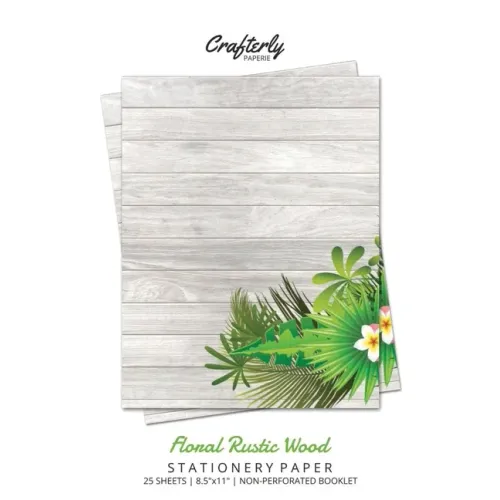Floral Rustic Wood Stationery Paper: Cute Letter Writing Paper for Home, Office, 25 Sheets (Border Paper Design)
