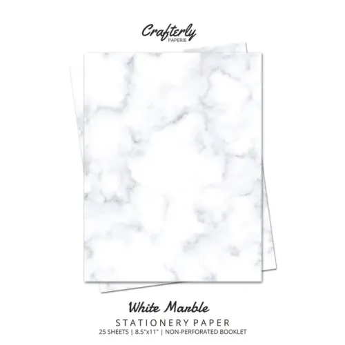 White Marble Stationery Paper: Cute Letter Writing Paper for Home, Office, Letterhead Design, 25 Sheets