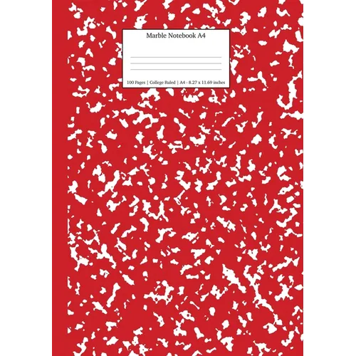 Marble Notebook A4: Red Marble College Ruled Journal