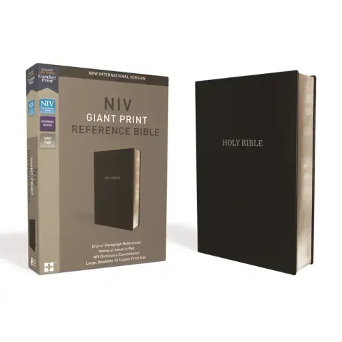 NIV, Reference Bible, Giant Print, Leather-Look, Black, Red Letter Edition, Comfort Print