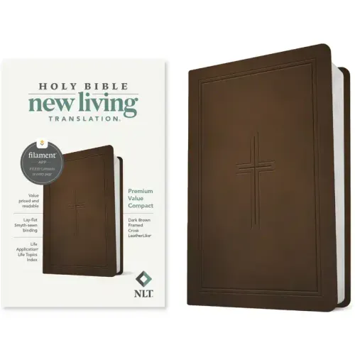 NLT Premium Value Compact Bible, Filament Enabled (Leatherlike, Dark Brown Framed Cross)