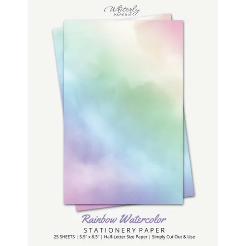 Rainbow Watercolor Stationery Paper: Half Letter Size Paper, Art Themed, Letter Writing Paper, 25-sheets