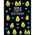 Avocado Daily Planner 2024: Funny & Healthy Fruit Organizer: January-December (12 Months) Cute Green Berry Year Scheduler with Pretty Pink Hearts