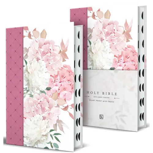 KJV Holy Bible, Giant Print Large Format, Hardcover Pink with Flowers with Ribbon Marker, Red Letter, and Thumb Index