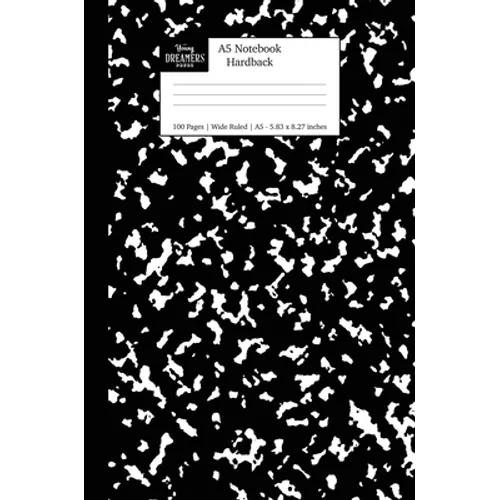 A5 Notebook Hardback: Black Marble Wide Rule Journal